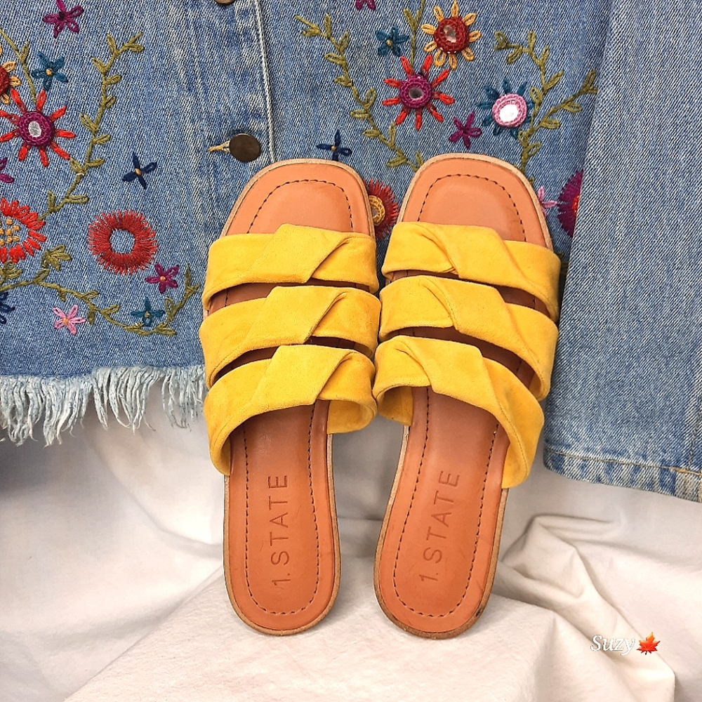 1.STATE Yellow Flats, 3 Strap Sandals